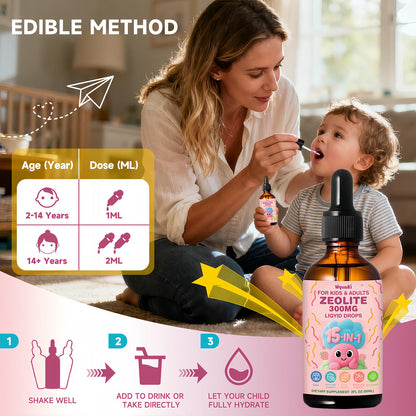 Zeolite Drops 2 Pack Detox for Kids & Adults - 300mg Clinoptilolite, 1000mcg Vitamin B12 C D3, 10 Billion CFU Prebiotics, Seaweed Calcium - Pure Body Cleanse - dailyvitalstore