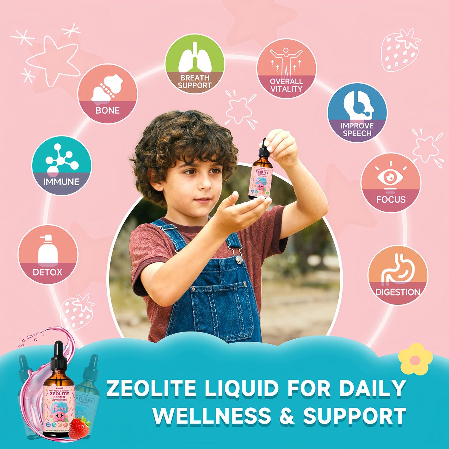 Zeolite Drops 2 Pack Detox for Kids & Adults - 300mg Clinoptilolite, 1000mcg Vitamin B12 C D3, 10 Billion CFU Prebiotics, Seaweed Calcium - Pure Body Cleanse - dailyvitalstore