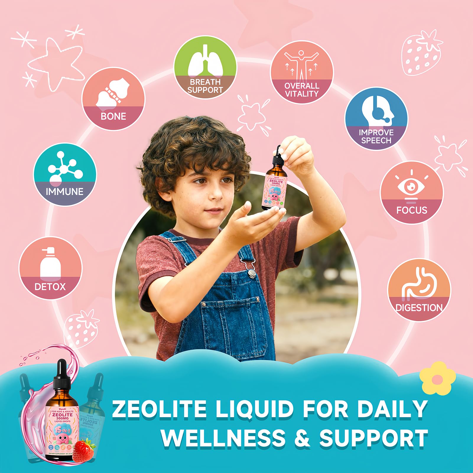 Zeolite Drops 2 Pack Detox for Kids & Adults - 300mg Clinoptilolite, 1000mcg Vitamin B12 C D3, 10 Billion CFU Prebiotics, Seaweed Calcium - Pure Body Cleanse - dailyvitalstore
