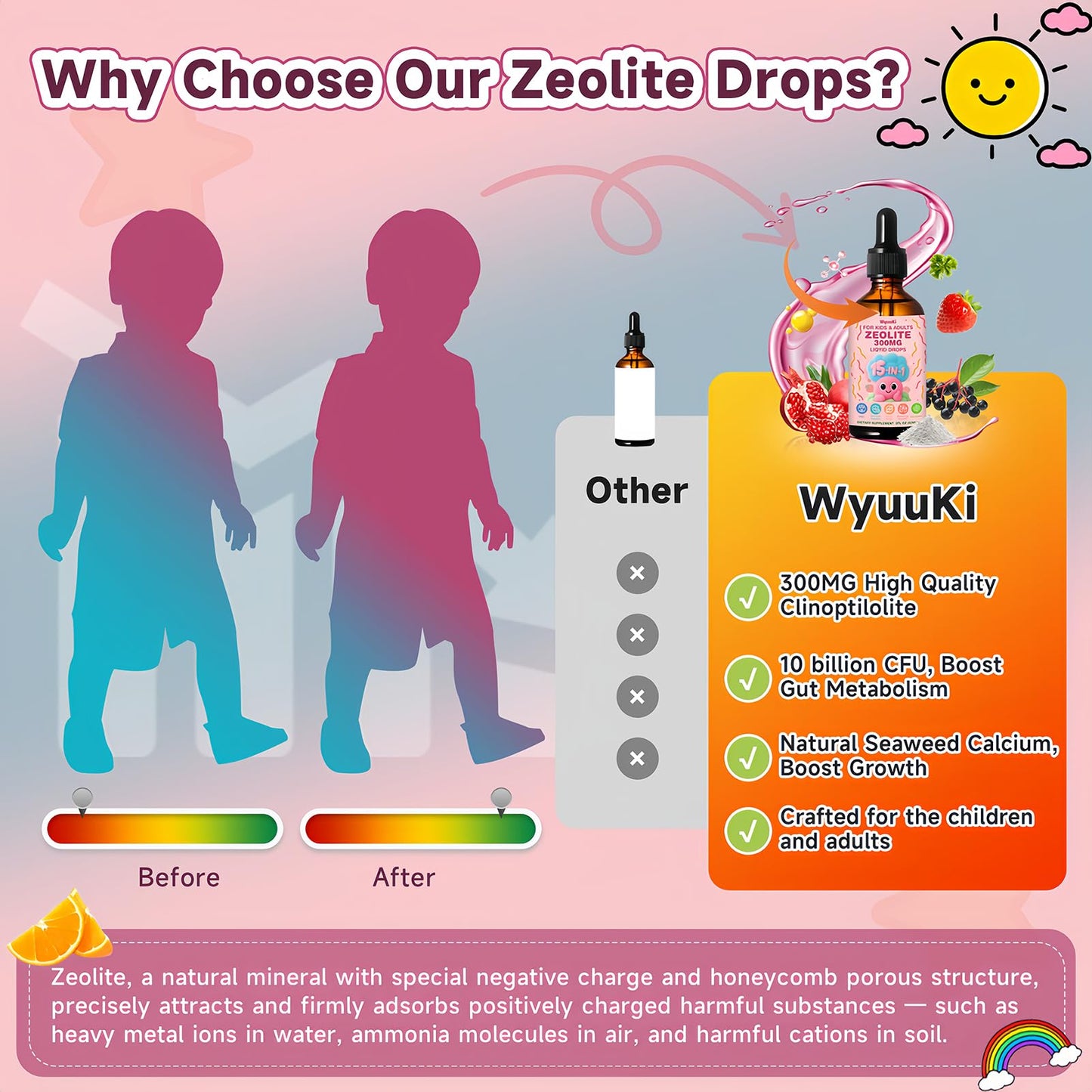 Zeolite Drops 2 Pack Detox for Kids & Adults - 300mg Clinoptilolite, 1000mcg Vitamin B12 C D3, 10 Billion CFU Prebiotics, Seaweed Calcium - Pure Body Cleanse - dailyvitalstore
