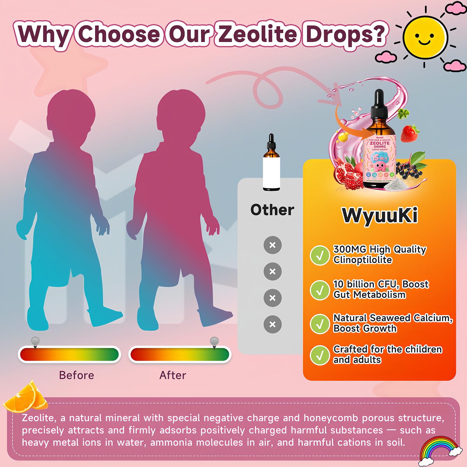 Zeolite Drops 2 Pack Detox for Kids & Adults - 300mg Clinoptilolite, 1000mcg Vitamin B12 C D3, 10 Billion CFU Prebiotics, Seaweed Calcium - Pure Body Cleanse - dailyvitalstore