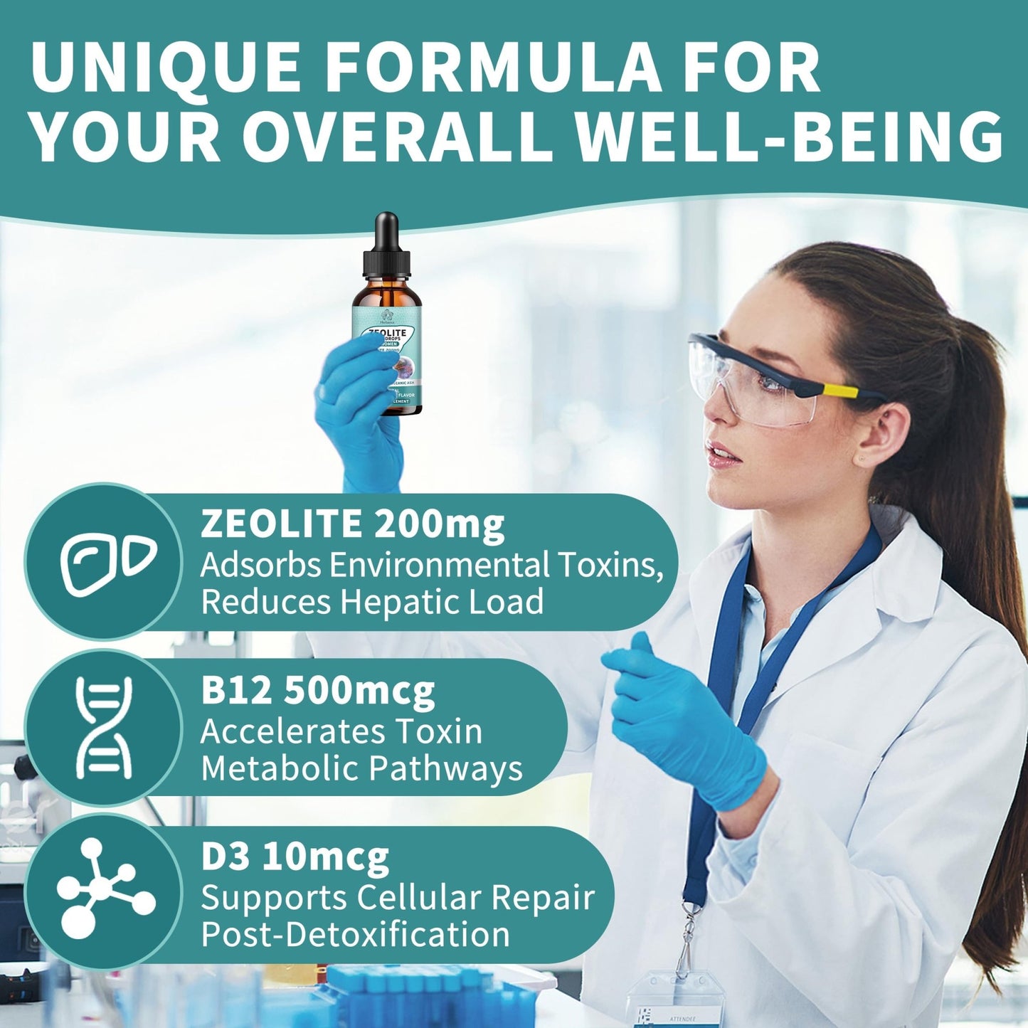 Zeolite Drops for Women,Adults and Kids- Clinoptilolite Zeolite Liquid Drops with Vitamin B12 & D3 - Heavy Metal Support, Immune Health, Natural Metabolism, Energy & Clear Skin - 30 Day Vegan Supply - dailyvitalstore