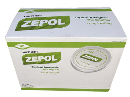 Zepol Original - Long-Lasting Topical Analgesic Ointment for Muscles, Joints, Backache, Sprains, and Strains - Pack of 12 Cans, 0.35 oz Each - dailyvitalstore