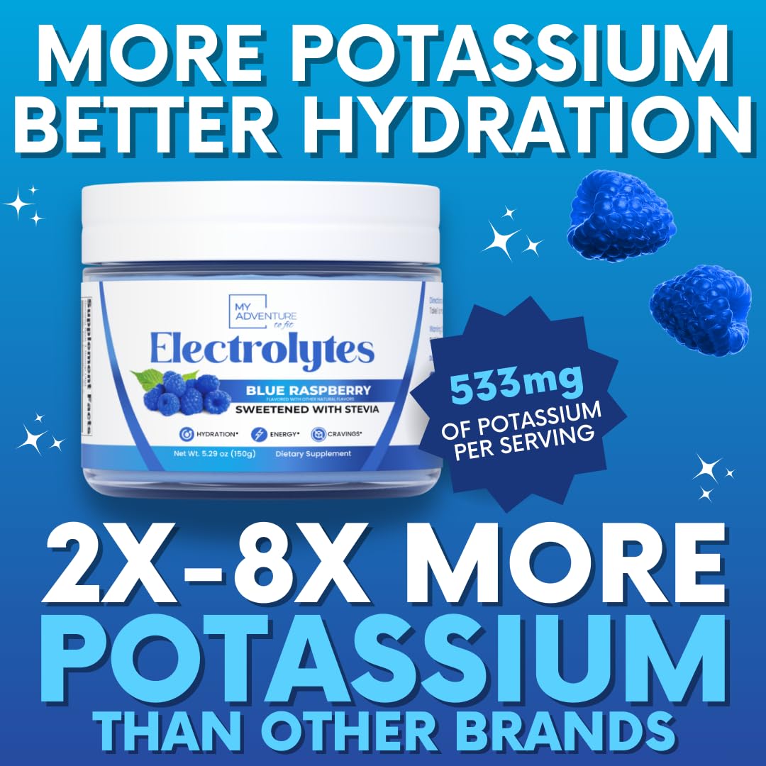 Zero Sugar - Blue Raspberry Electrolytes Powder - Refreshing Hydration - Caffeine Free Energy - All Natural Ingredients - Vegan, Keto and Paleo - Sugar Free Electrolyte Powder Drink Mix - 37 Servings - dailyvitalstore