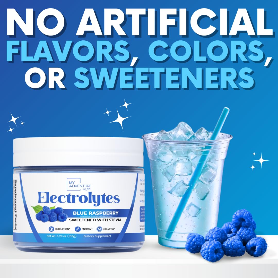 Zero Sugar - Blue Raspberry Electrolytes Powder - Refreshing Hydration - Caffeine Free Energy - All Natural Ingredients - Vegan, Keto and Paleo - Sugar Free Electrolyte Powder Drink Mix - 37 Servings - dailyvitalstore