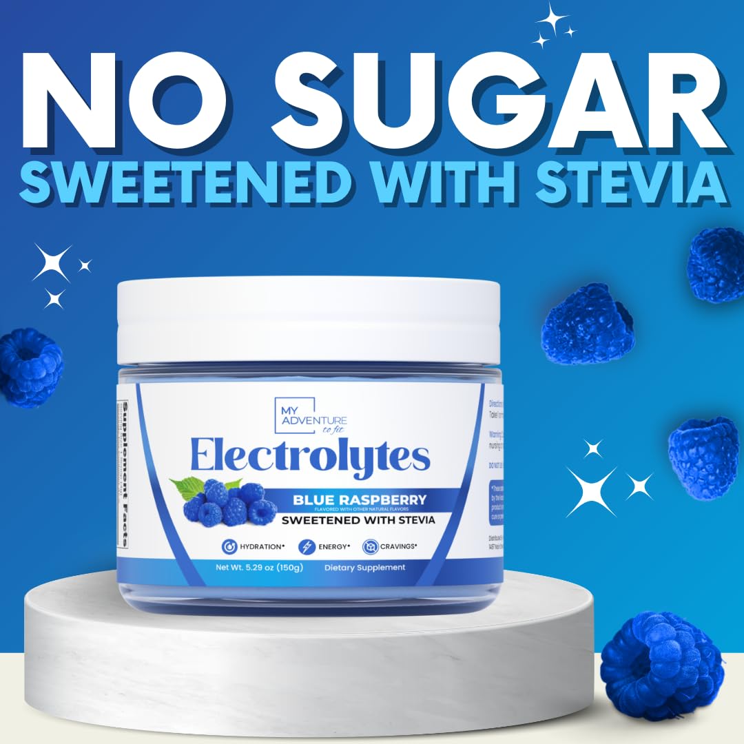 Zero Sugar - Blue Raspberry Electrolytes Powder - Refreshing Hydration - Caffeine Free Energy - All Natural Ingredients - Vegan, Keto and Paleo - Sugar Free Electrolyte Powder Drink Mix - 37 Servings - dailyvitalstore