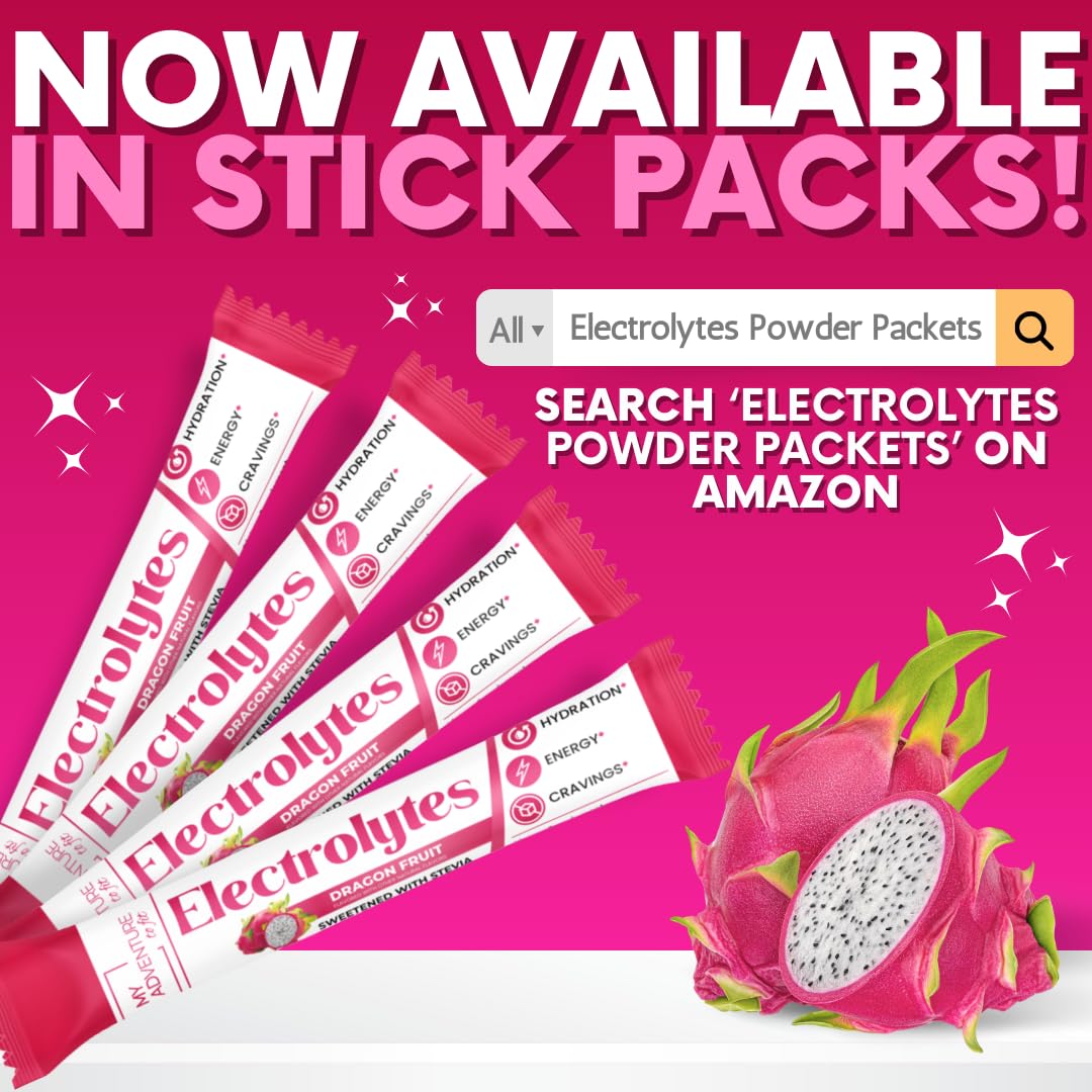 Zero Sugar Dragon Fruit Electrolytes Sticks - Refreshing Hydration - Caffeine Free Energy with Natural Ingredients - Vegan, Keto & Paleo - dailyvitalstore