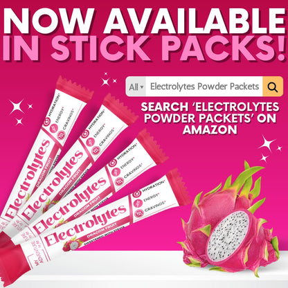 Zero Sugar Dragon Fruit Electrolytes Sticks - Refreshing Hydration - Caffeine Free Energy with Natural Ingredients - Vegan, Keto & Paleo - dailyvitalstore