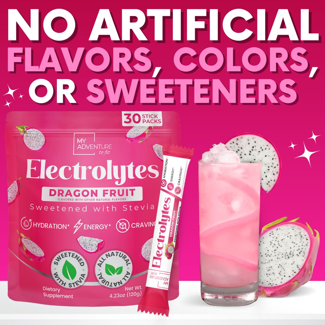 Zero Sugar Dragon Fruit Electrolytes Sticks - Refreshing Hydration - Caffeine Free Energy with Natural Ingredients - Vegan, Keto & Paleo - dailyvitalstore