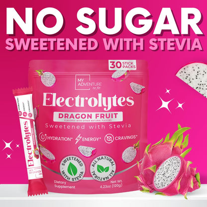 Zero Sugar Dragon Fruit Electrolytes Sticks - Refreshing Hydration - Caffeine Free Energy with Natural Ingredients - Vegan, Keto & Paleo - dailyvitalstore