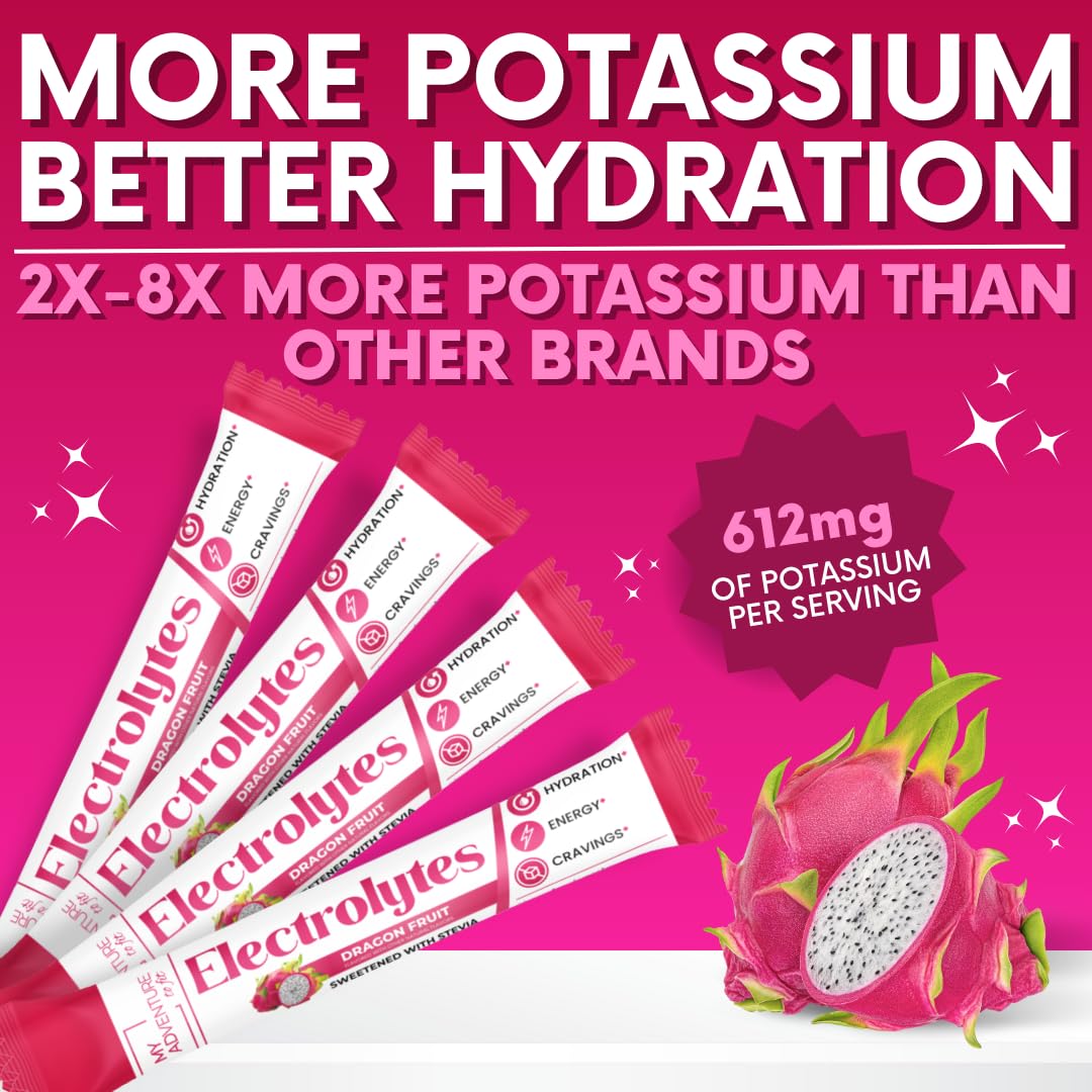 Zero Sugar Dragon Fruit Electrolytes Sticks - Refreshing Hydration - Caffeine Free Energy with Natural Ingredients - Vegan, Keto & Paleo - dailyvitalstore