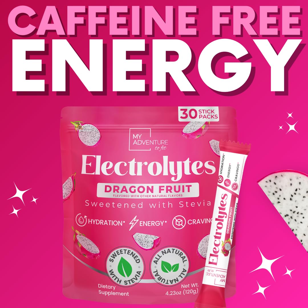 Zero Sugar Dragon Fruit Electrolytes Sticks - Refreshing Hydration - Caffeine Free Energy with Natural Ingredients - Vegan, Keto & Paleo - dailyvitalstore