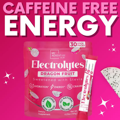 Zero Sugar Dragon Fruit Electrolytes Sticks - Refreshing Hydration - Caffeine Free Energy with Natural Ingredients - Vegan, Keto & Paleo - dailyvitalstore
