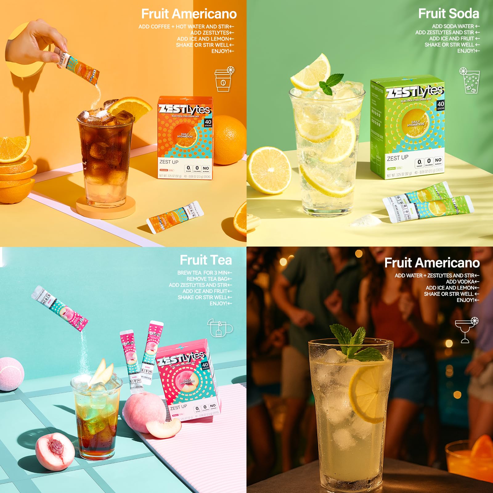 ZestLytes 40 Sticks Low Sodium Sugar Free & 0 Calorie Electrolyte Hydration Packets, Lightly Sweet Electrolyte Powder Drink Mix, Liquid Daily IV Flavors | Lemon Orange Peach Grapefruit - dailyvitalstore