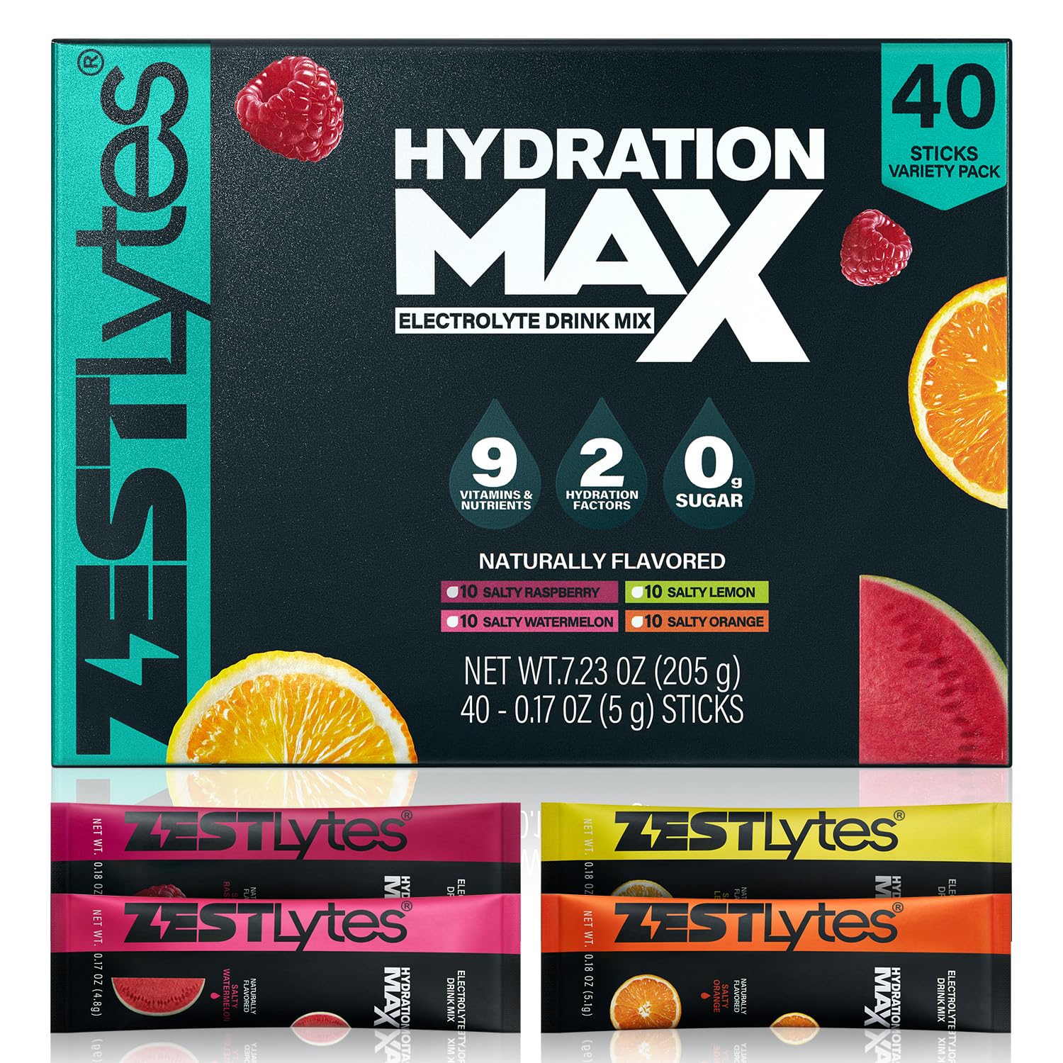 ZestLytes 40 Sticks Sport Hydration Sugar Free Electrolyte Packets, High Sodium Low Calorie Electrolyte Powder Drink Mix, Liquid Daily IV Flavors - dailyvitalstore