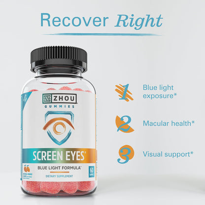 Zhou Screen Eyes Gummies - Lutein Gummies for Eye Health, Lutein and Zeaxanthin for Adults & Kids, Supports Eyesight, Blue Light Vision Health Formula - 60 Count - dailyvitalstore