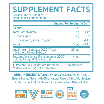 Zhou Screen Eyes Gummies - Lutein Gummies for Eye Health, Lutein and Zeaxanthin for Adults & Kids, Supports Eyesight, Blue Light Vision Health Formula - 60 Count - dailyvitalstore