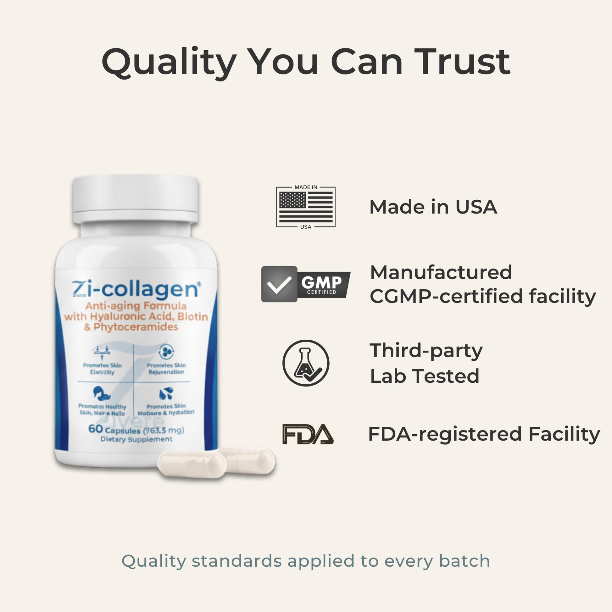 Zi-Collagen Marine Collagen Capsules for Skin, Hair & Nails Support – with Phytoceramides, Hyaluronic Acid, Biotin & Vitamins A C D3 E – 60 Capsules - dailyvitalstore
