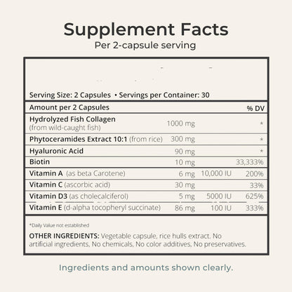 Zi-Collagen Marine Collagen Capsules for Skin, Hair & Nails Support – with Phytoceramides, Hyaluronic Acid, Biotin & Vitamins A C D3 E – 60 Capsules - dailyvitalstore