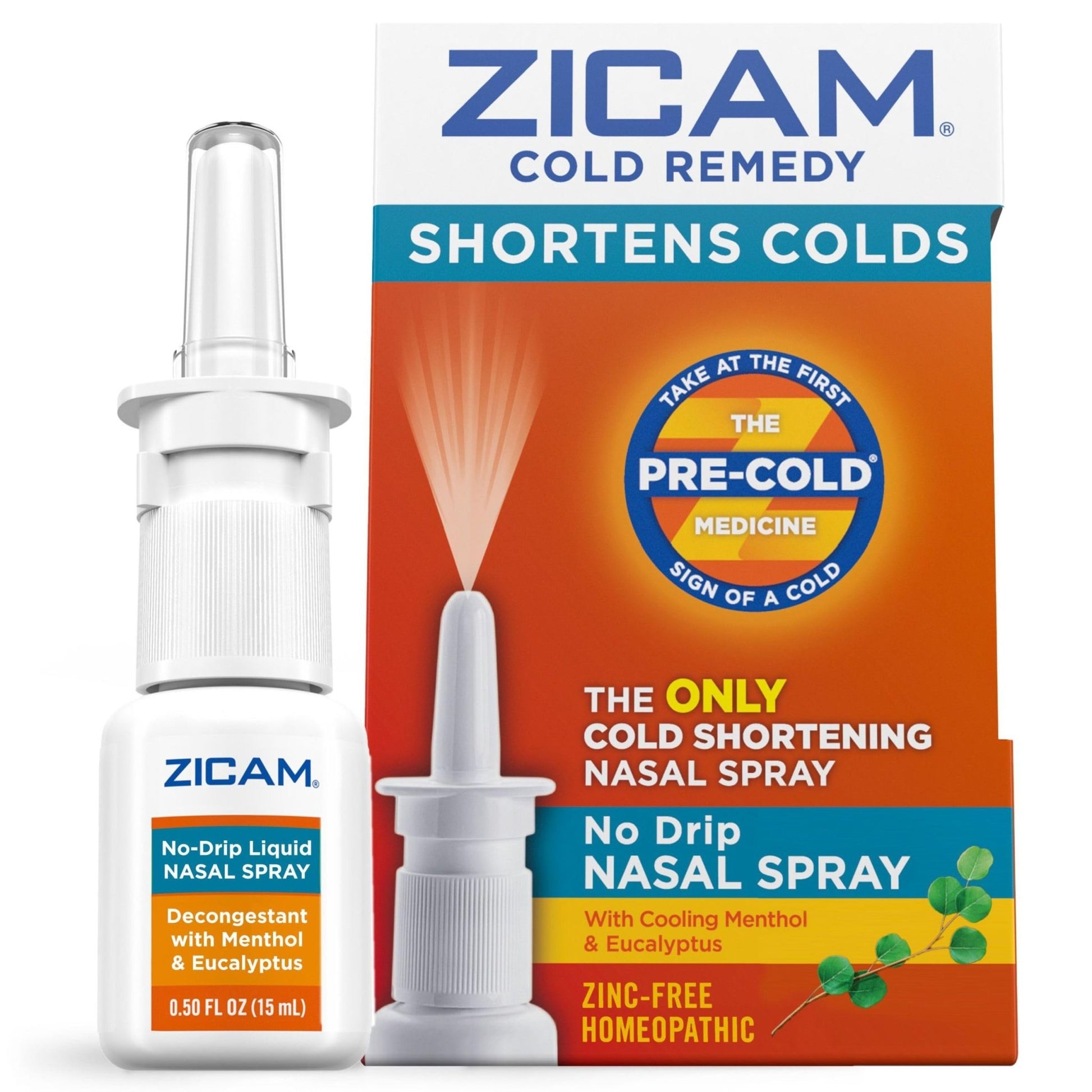 Zicam Cold Remedy No-Drip Nasal Spray with Cooling Menthol & Eucalyptus, Homeopathic, Zinc-Free, Pre-Cold Medicine, Shortens Cold Duration, 0.5 Ounce - dailyvitalstore