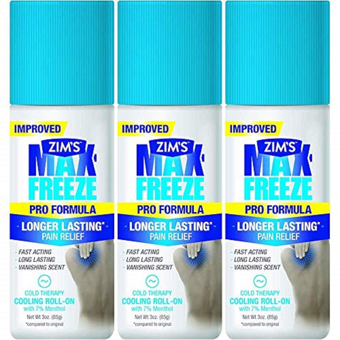 Zim's Max Freeze Pro Formula Longer Lasting Pain Relief Cold Therapy Cooling Roll-On 3 Oz. (Pack of 3) - dailyvitalstore