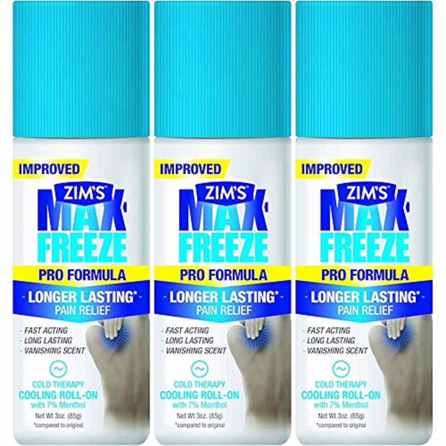 Zim's Max Freeze Pro Formula Longer Lasting Pain Relief Cold Therapy Cooling Roll-On 3 Oz. (Pack of 3) - dailyvitalstore