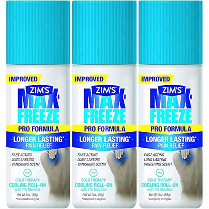 Zim's Max Freeze Pro Formula Longer Lasting Pain Relief Cold Therapy Cooling Roll-On 3 Oz. (Pack of 3) - dailyvitalstore