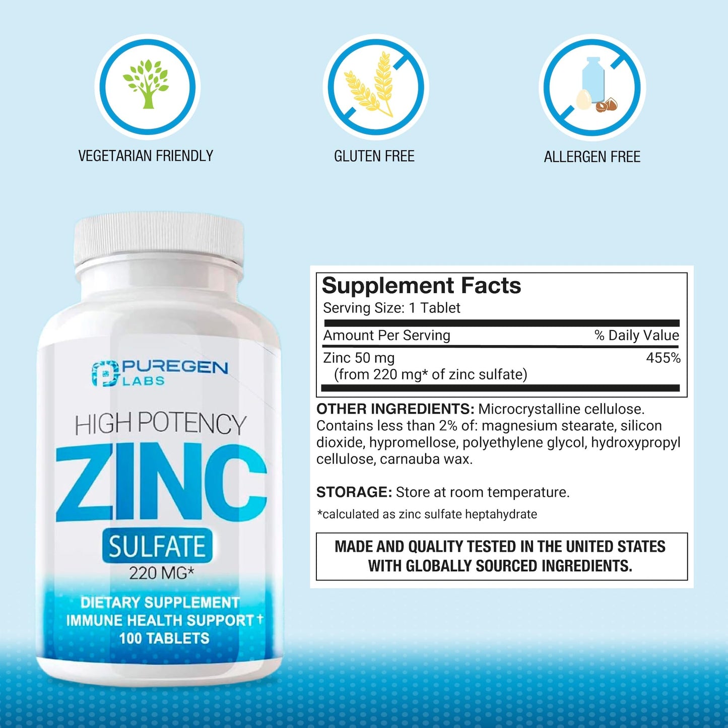 Zinc 220mg [High Potency] Supplement – Zinc Sulfate for Immune Support System 100 Tablets - dailyvitalstore
