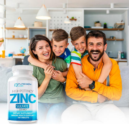 Zinc 220mg [High Potency] Supplement – Zinc Sulfate for Immune Support System 100 Tablets - dailyvitalstore