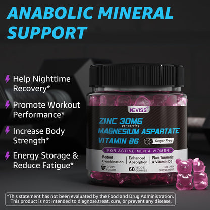 Zinc and Magnesium Supplement, Zinc Magnesium Aspartate Post Workout Gummies for Men Women, with Vitamin B6, B12, D3, Turmeric for Nighttime Recovery, Reduce Fatigue - dailyvitalstore