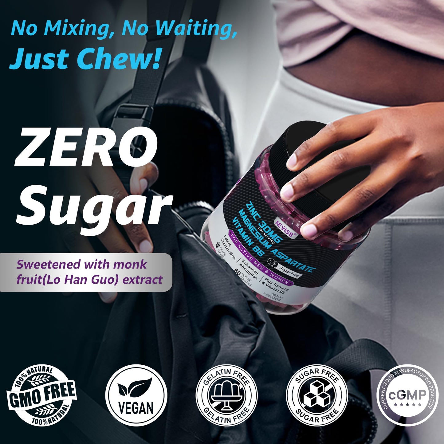 Zinc and Magnesium Supplement, Zinc Magnesium Aspartate Post Workout Gummies for Men Women, with Vitamin B6, B12, D3, Turmeric for Nighttime Recovery, Reduce Fatigue - dailyvitalstore