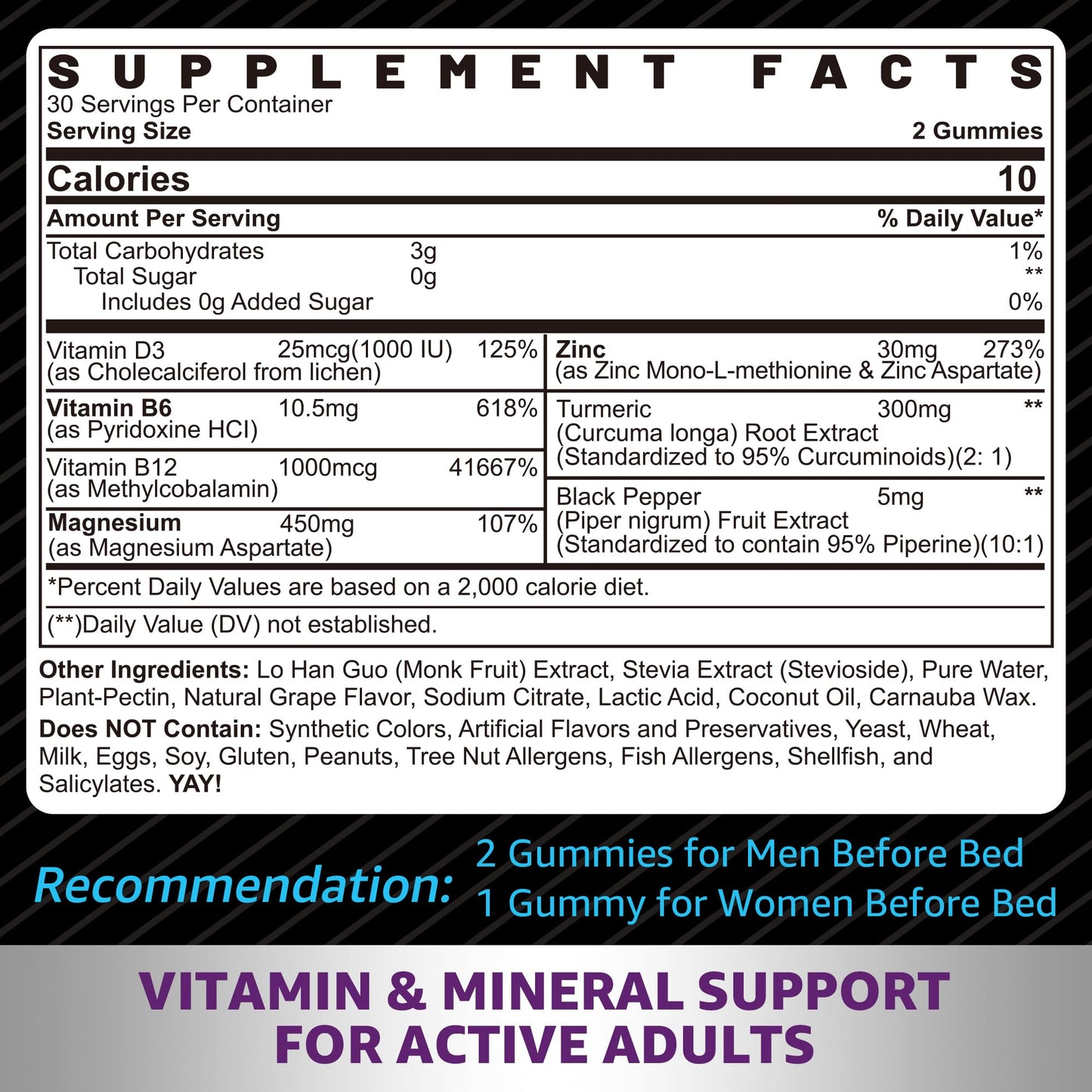 Zinc and Magnesium Supplement, Zinc Magnesium Aspartate Post Workout Gummies for Men Women, with Vitamin B6, B12, D3, Turmeric for Nighttime Recovery, Reduce Fatigue - dailyvitalstore