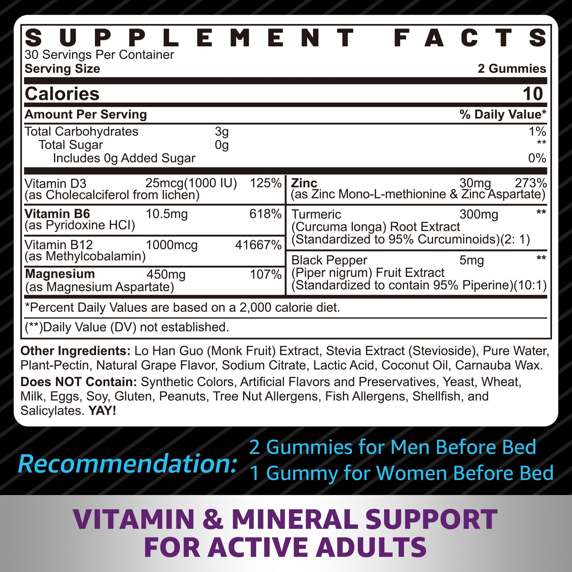 Zinc and Magnesium Supplement, Zinc Magnesium Aspartate Post Workout Gummies for Men Women, with Vitamin B6, B12, D3, Turmeric for Nighttime Recovery, Reduce Fatigue - dailyvitalstore