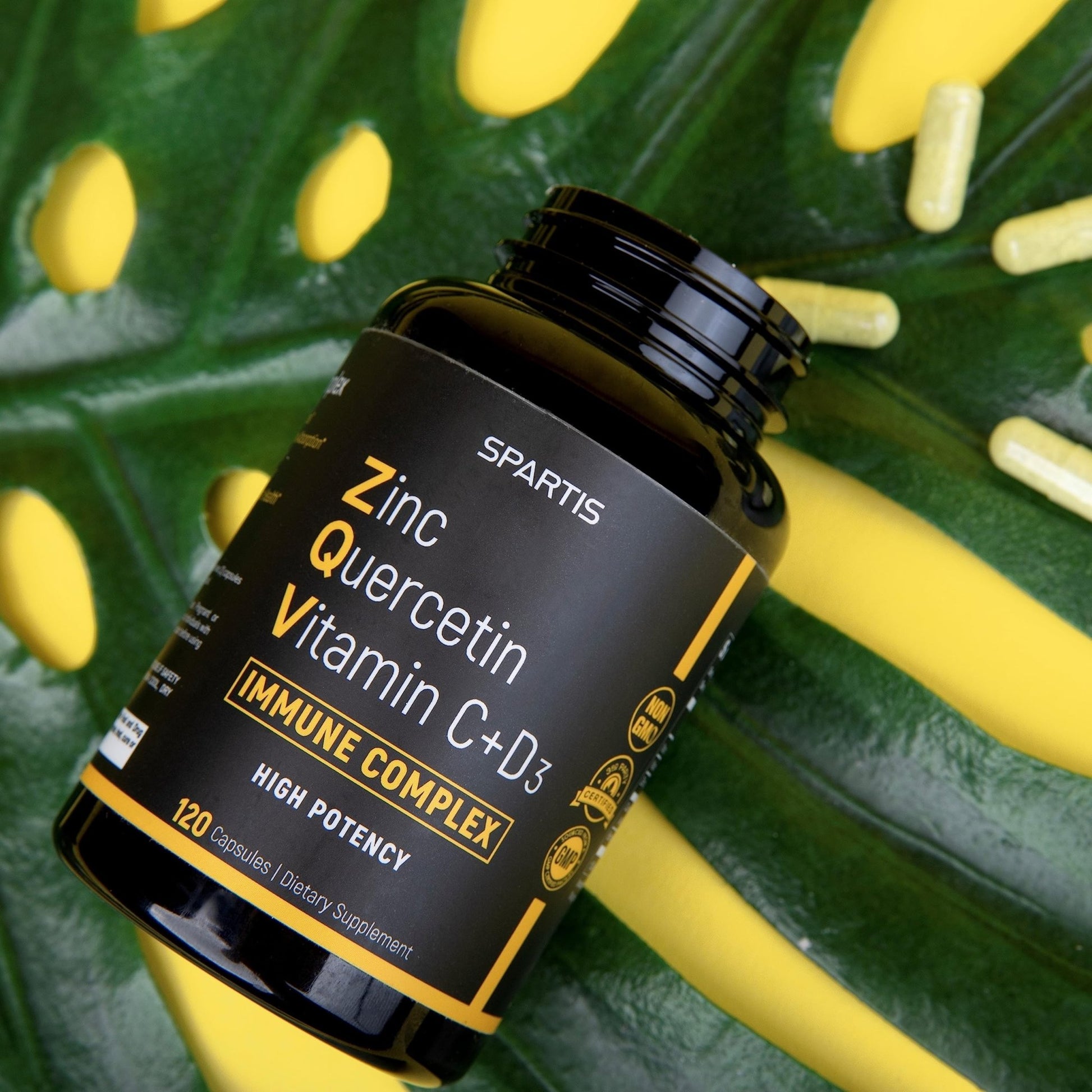 Zinc Quercetin 500mg with Vitamin C Vitamin D3 Bromelain Immune Support High Potency Quercetin Zinc Supplement ZQV by SPARTIS (Pack of 1 Bottle at 120-Caps) - dailyvitalstore