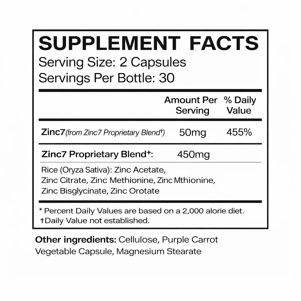 Zinc7: 7-in-1 Zinc Complex 50mg - Maximum Absorption for Immune Defense, Deep Sleep & All-Day Energy | Hormone Balance, Mental Focus - dailyvitalstore