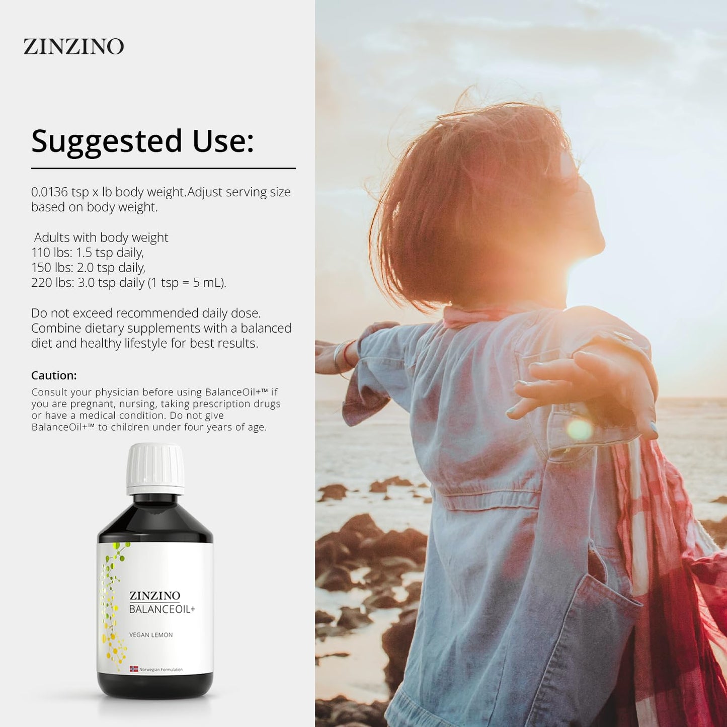 Zinzino - BalanceOil+ Vegan Lemon, Synergistic Blend with Marine Micro-Algae, Olive Oil, Ahiflower Seed Oil, Vegan Vitamin D3-300 ml - dailyvitalstore