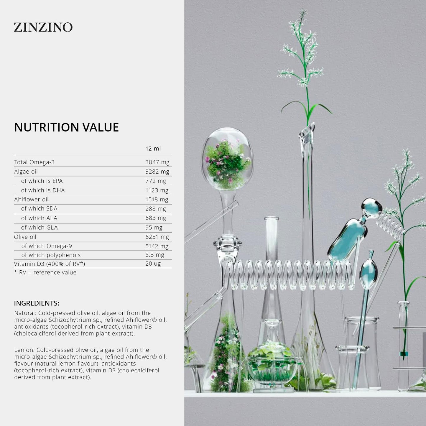 Zinzino - BalanceOil+ Vegan Lemon, Synergistic Blend with Marine Micro-Algae, Olive Oil, Ahiflower Seed Oil, Vegan Vitamin D3-300 ml - dailyvitalstore