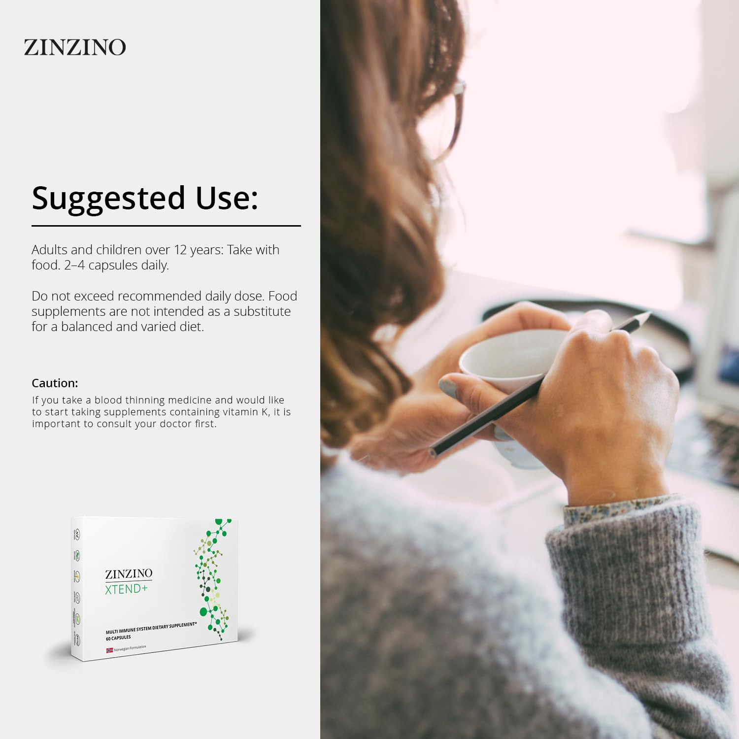 Zinzino Xtend + - Multi Immune Supplement - Essential Vitamins, Minerals & Vitamin C for Immune Support, Energy & Focus - 60 Capsules - dailyvitalstore