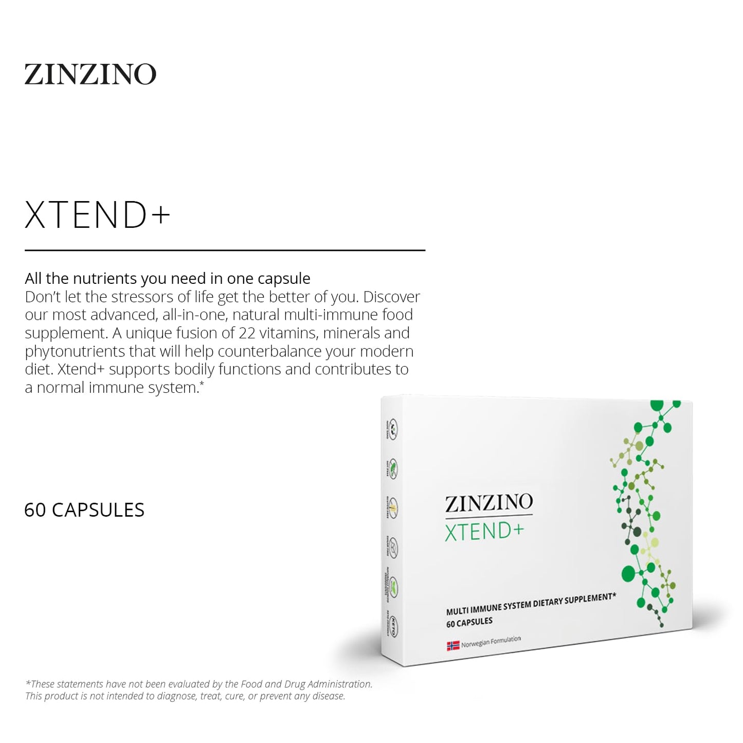 Zinzino Xtend + - Multi Immune Supplement - Essential Vitamins, Minerals & Vitamin C for Immune Support, Energy & Focus - 60 Capsules - dailyvitalstore