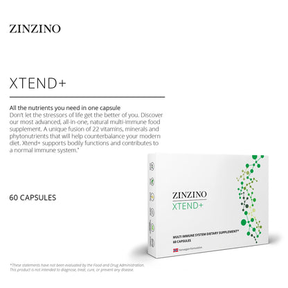 Zinzino Xtend + - Multi Immune Supplement - Essential Vitamins, Minerals & Vitamin C for Immune Support, Energy & Focus - 60 Capsules - dailyvitalstore