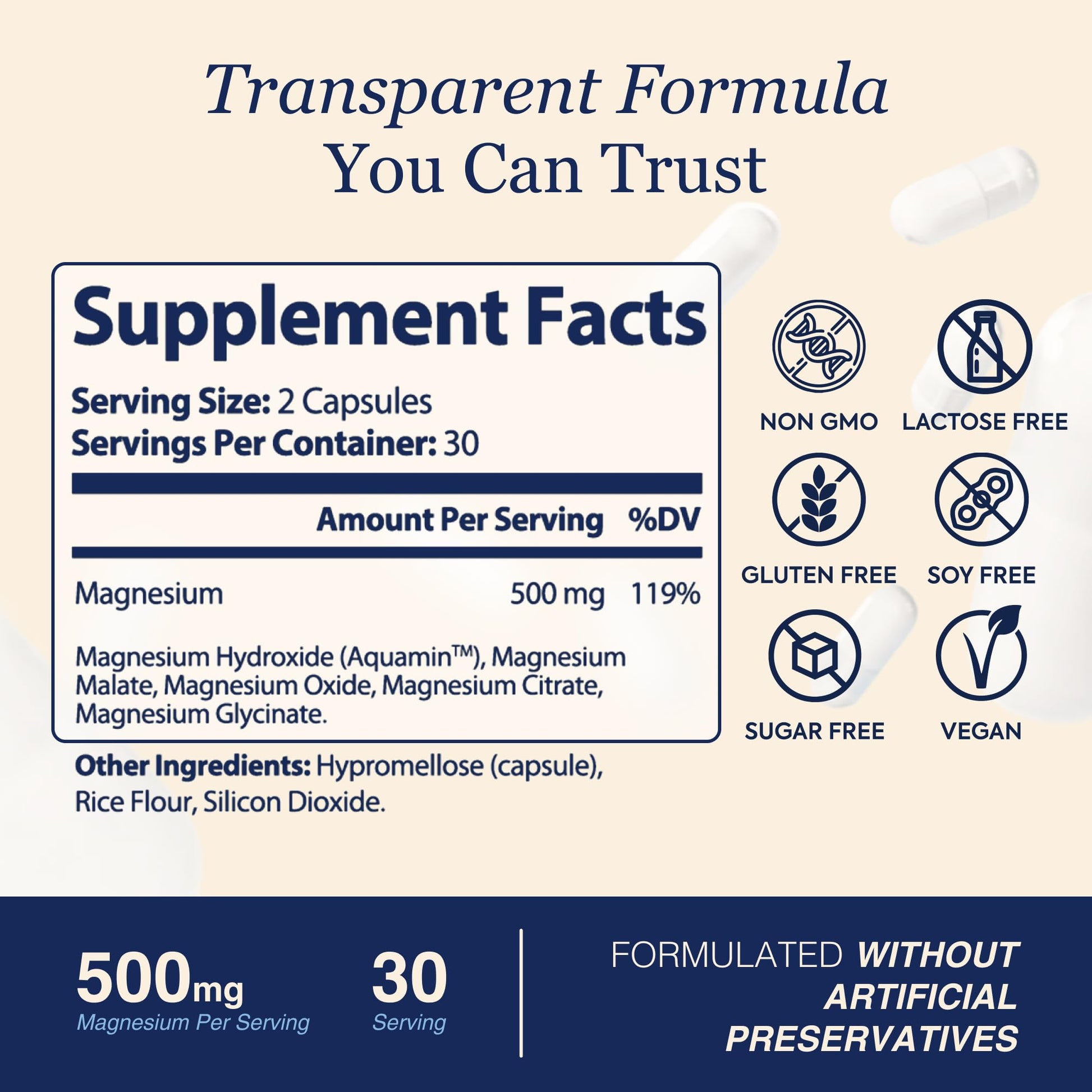 ZnS Health Spectrum 5 Magnesium Complex for Women & Men – 5 Magnesium Complex Supplement with Glycinate, Malate, Citrate & Hydroxide for Sleep, Muscle Recovery & Calm – 500mg Vegan – 60 Capsules - dailyvitalstore
