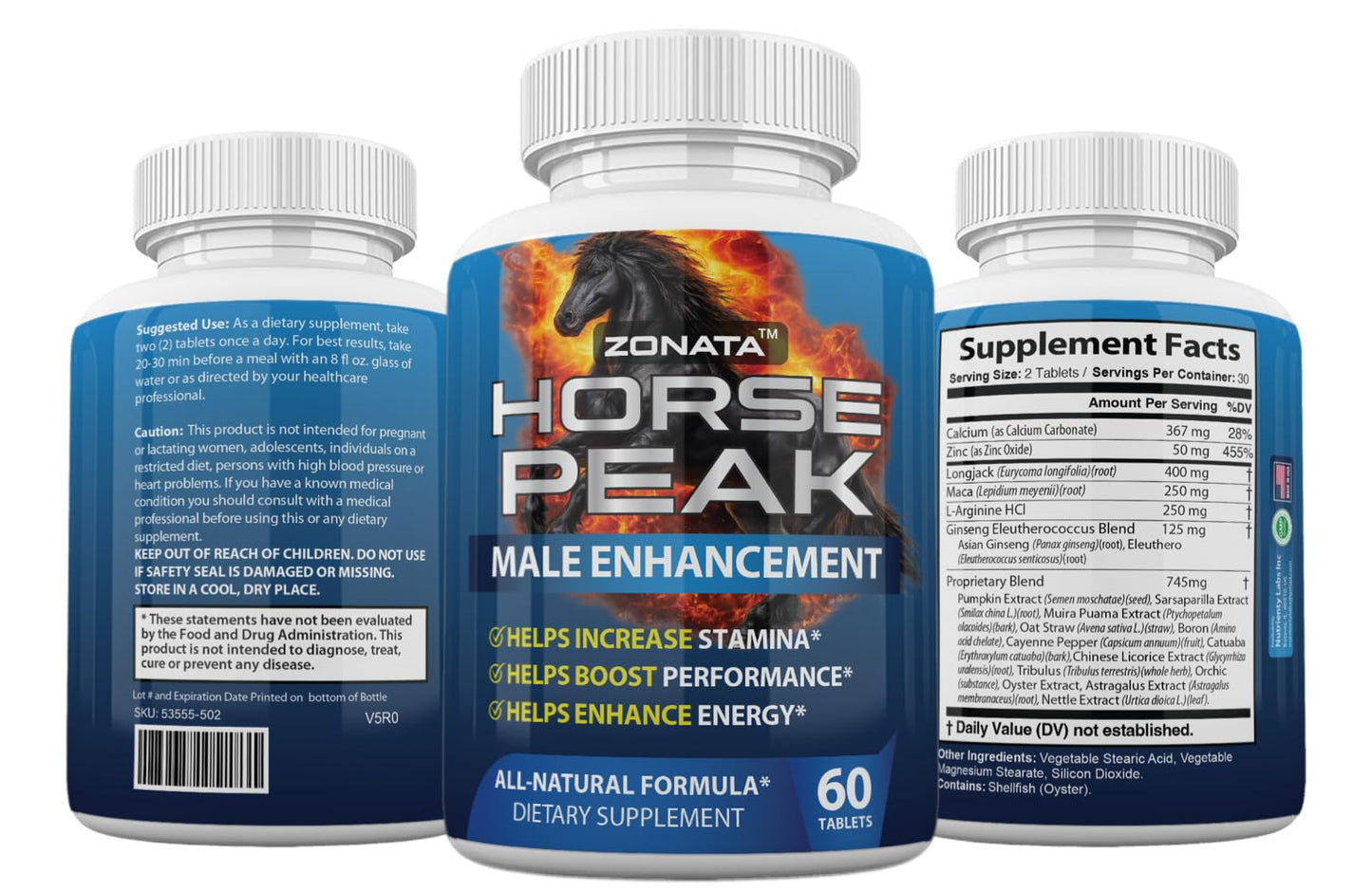 Zonata Horse Peak Dietary Supplements for Men - Horse Peak Supplement Naturally Enhance Performance, Endurance, and Energy Levels* - Horse Peak Pills - 60 Count - dailyvitalstore