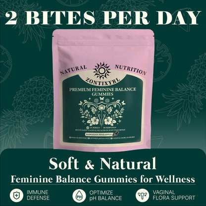 Zontixyrl Premium Feminine Balance Gummies Women - Pineapple Gummies for Women pH Probiotic and Immune Support Vegan Gluten Free 60 Gummies 30 Servings - dailyvitalstore