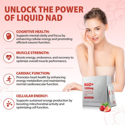 ZOROAHER 1000mg High-Potency NAD+ Liquid Supplement, Quercetin Phytosome & Resveratrol with PQQ, Boosts Cellular Energy - dailyvitalstore