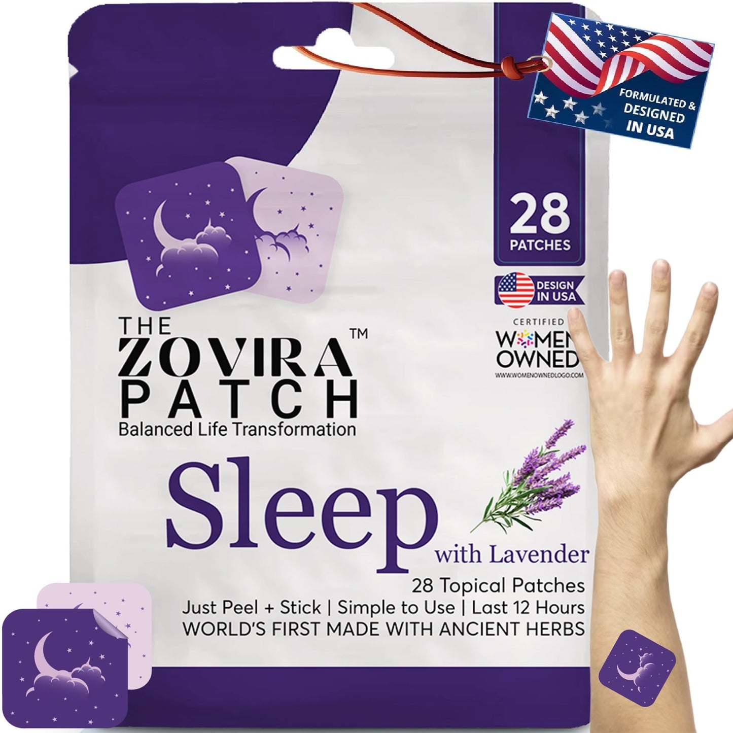 Zovira Sleep Patches for Adults, Melatonin Free with Lavender & Magnesium | Time-Release Transdermal, Aromatherapy Sleep Aid | Non-Habit Forming, Hypoallergenic, All-Night Restorative Sleep | 28 Count - dailyvitalstore