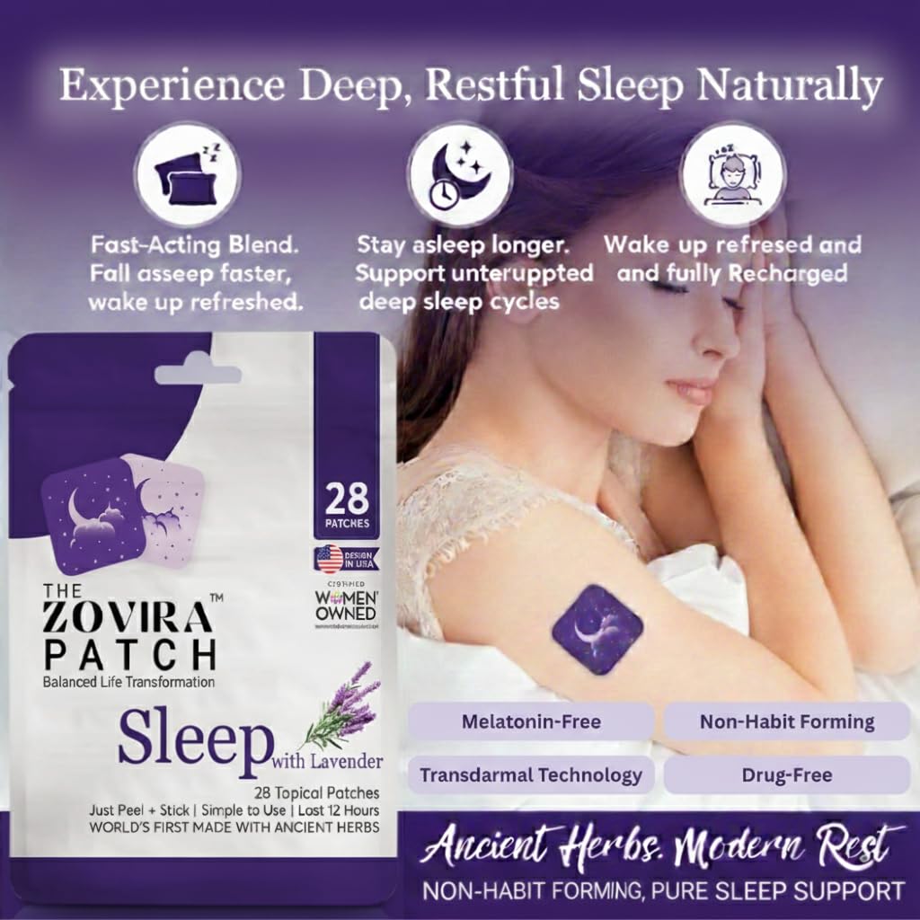 Zovira Sleep Patches for Adults, Melatonin Free with Lavender & Magnesium | Time-Release Transdermal, Aromatherapy Sleep Aid | Non-Habit Forming, Hypoallergenic, All-Night Restorative Sleep | 28 Count - dailyvitalstore