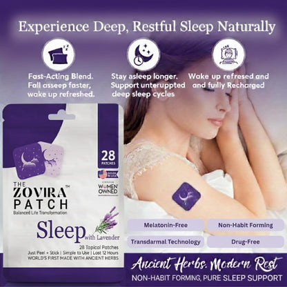 Zovira Sleep Patches for Adults, Melatonin Free with Lavender & Magnesium | Time-Release Transdermal, Aromatherapy Sleep Aid | Non-Habit Forming, Hypoallergenic, All-Night Restorative Sleep | 28 Count - dailyvitalstore