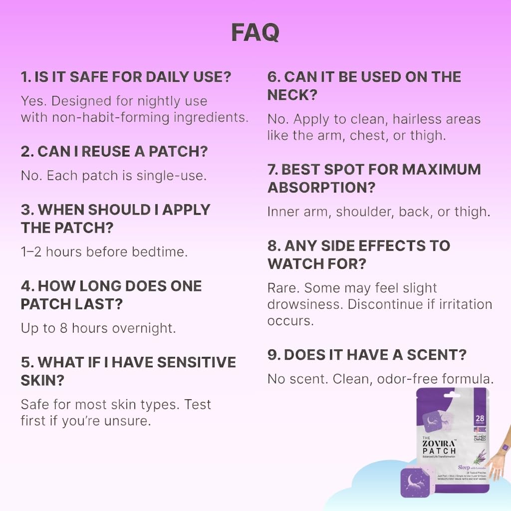 Zovira Sleep Patches for Adults, Melatonin Free with Lavender & Magnesium | Time-Release Transdermal, Aromatherapy Sleep Aid | Non-Habit Forming, Hypoallergenic, All-Night Restorative Sleep | 28 Count - dailyvitalstore