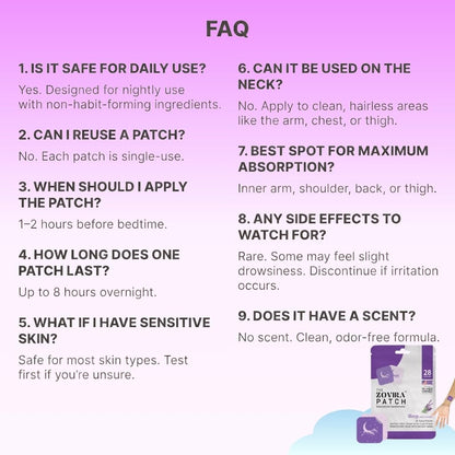 Zovira Sleep Patches for Adults, Melatonin Free with Lavender & Magnesium | Time-Release Transdermal, Aromatherapy Sleep Aid | Non-Habit Forming, Hypoallergenic, All-Night Restorative Sleep | 28 Count - dailyvitalstore