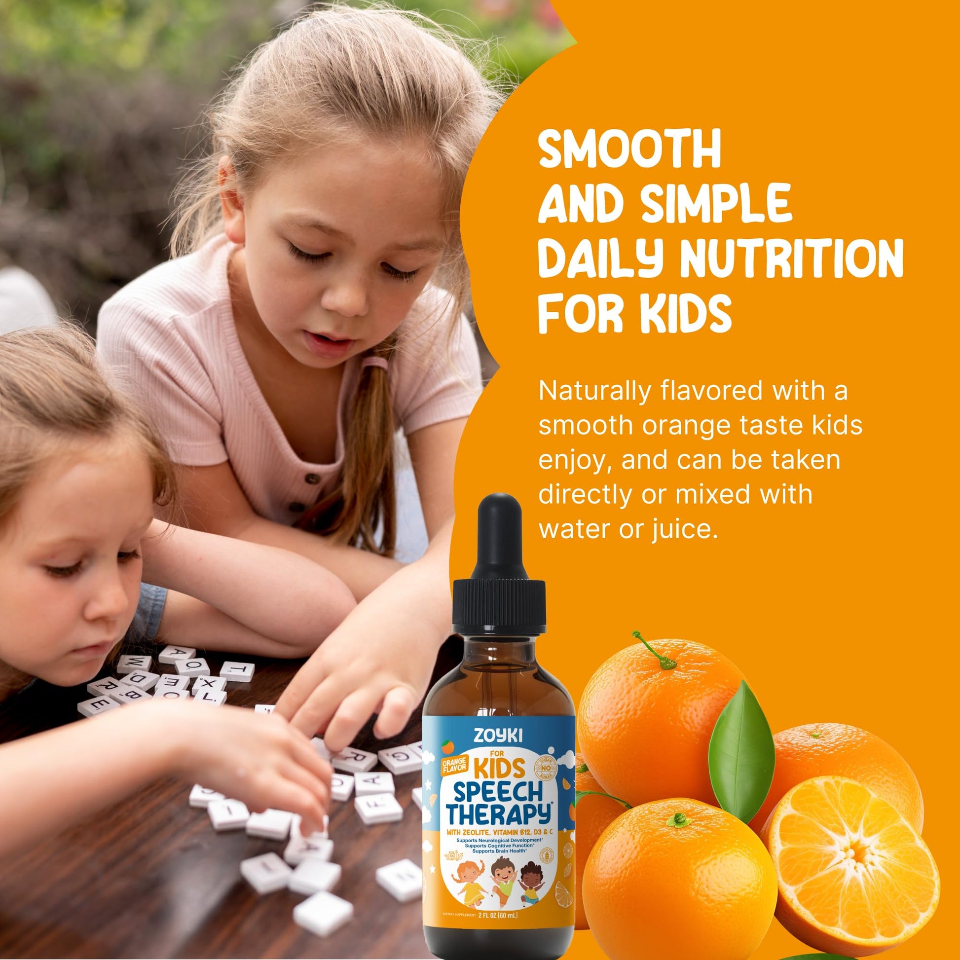 Zoyki Speech Therapy Drops for Kids - Speech Support Supplement for Communication Delay Cognitive Function Language & Brain Development with Zeolite Vitamins B12 D3 C - Sugar Free Gluten-Free Vegan - dailyvitalstore